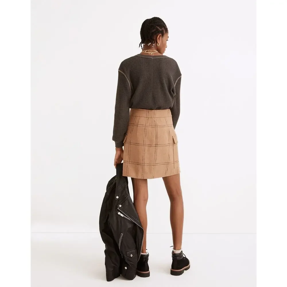 Madewell Zip-Front Mini Skirt in Windowpane Camel Wool Blend Women’s - Size 00
